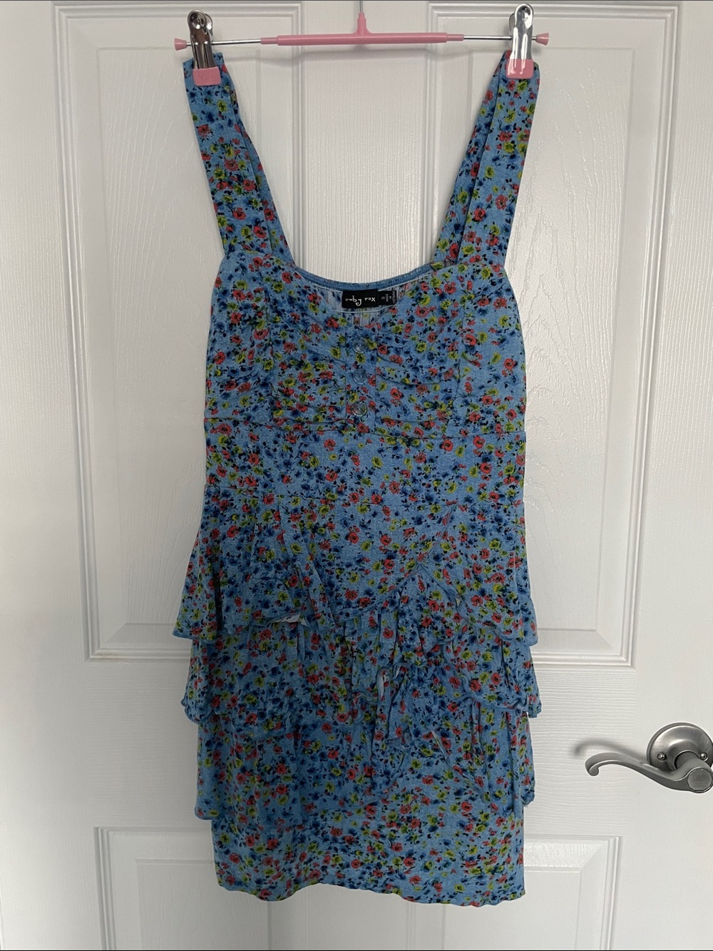 Ruby Rox Sky Blue Floral Ruffle Mini Dress - Picture 4 of 5